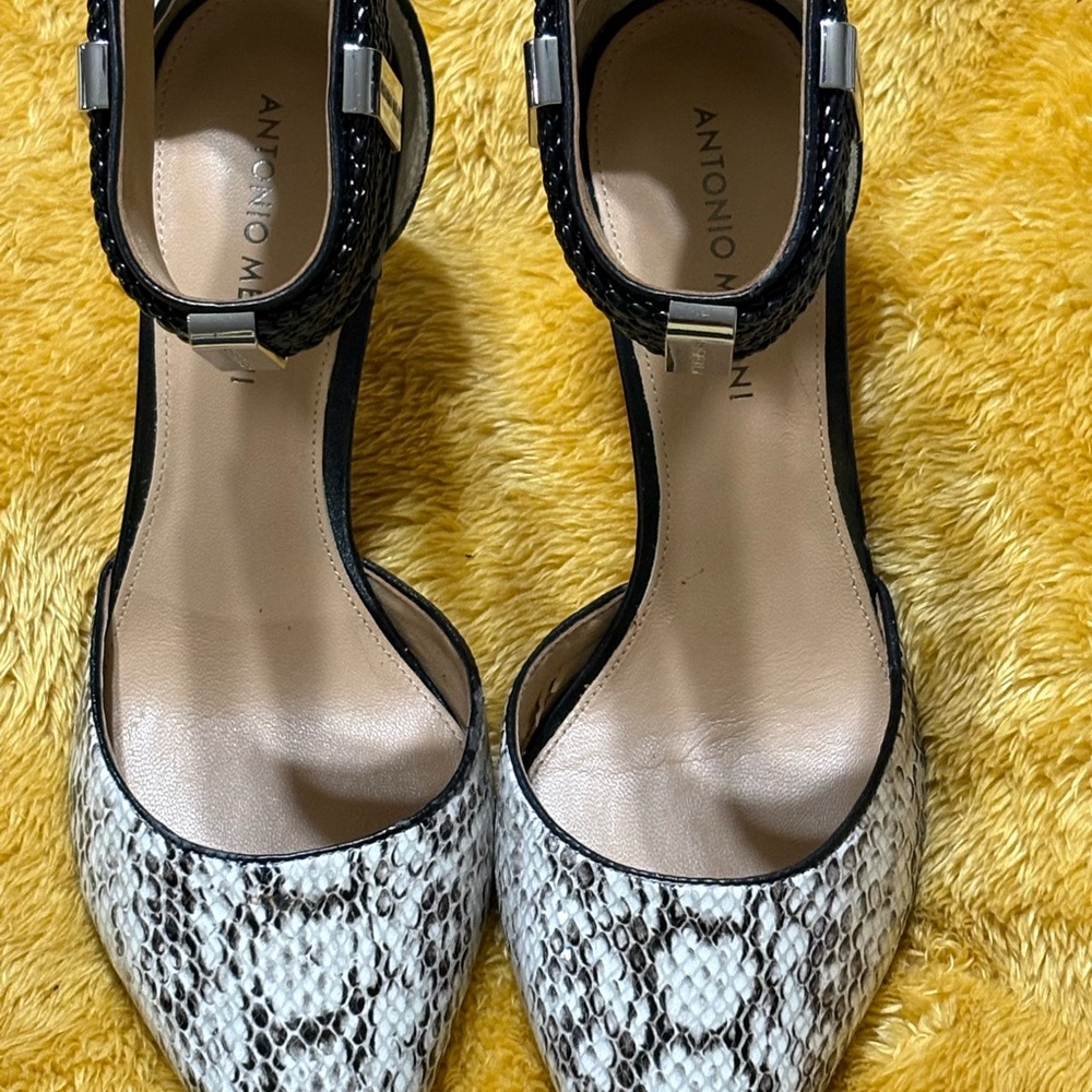 Antonio Melani Black and White Snakeskin Heels